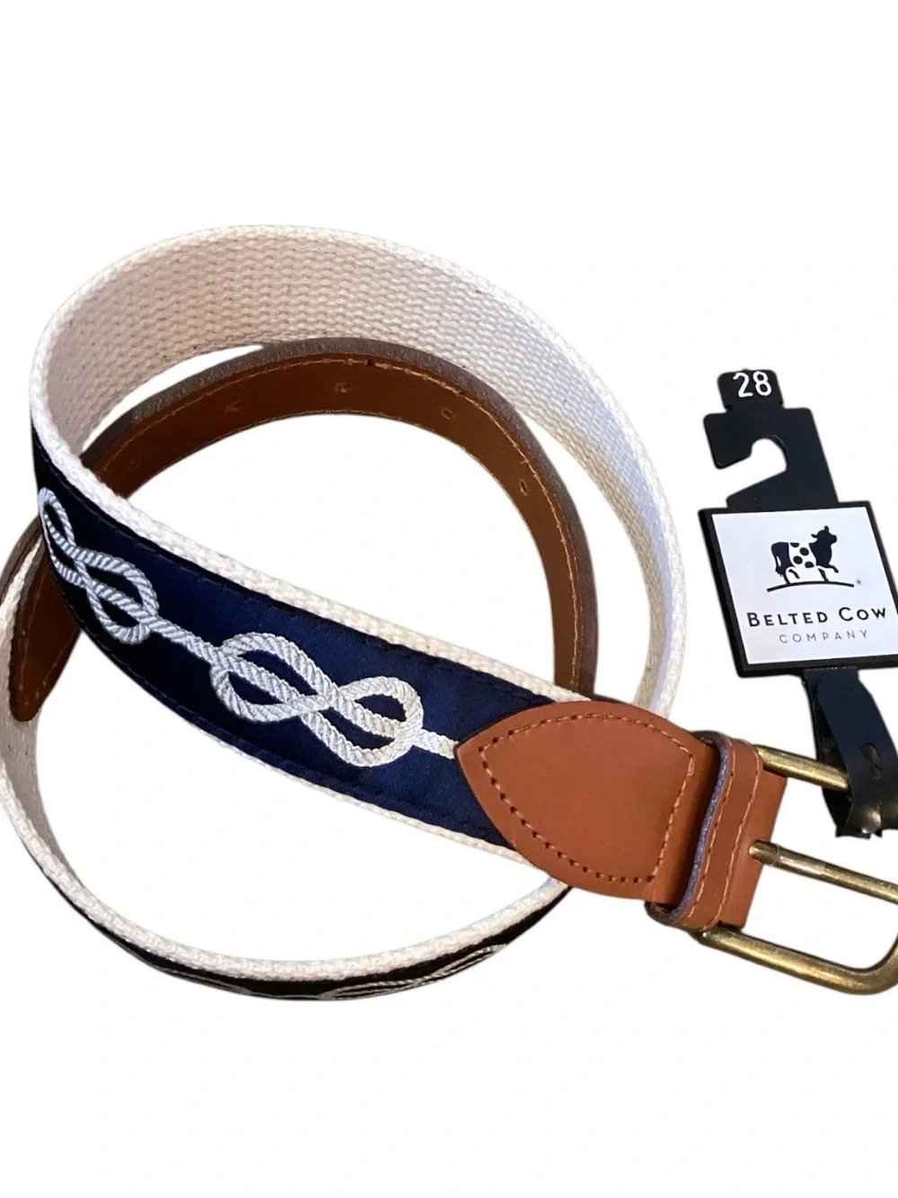 Belted Cow Company Nautical Rope Embroidered Ribbon Belt Size 28 NWT